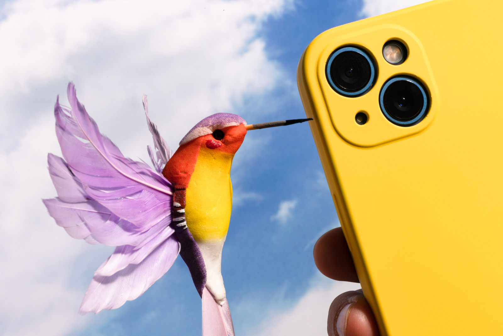 Digital Nature Tech Bird Flying Next to Smartphone
